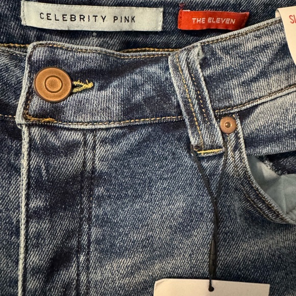 Celebrity Pink Women's Distressed Blue Straight Leg Jeans - Picture 2 of 4